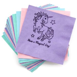 Stesha Party Pastel Unicorn Birthday Party Beverage Paper Napkins (24 Pack)