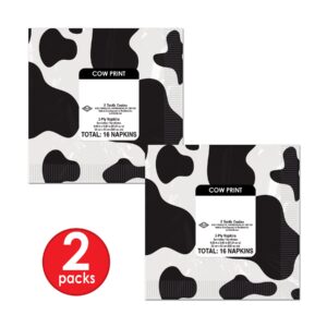 Beistle 32 Piece Cow Print Paper Beverage Napkins Farm Animal Western Birthday Party Supplies Disposable Tableware