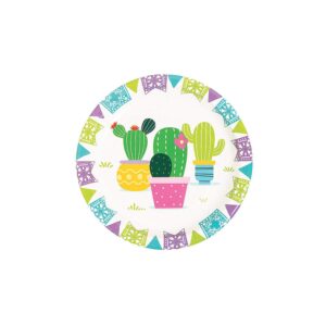 fun express fiesta baby cactus dessert plates (8 pieces) cinco de mayo party supplies, 7"