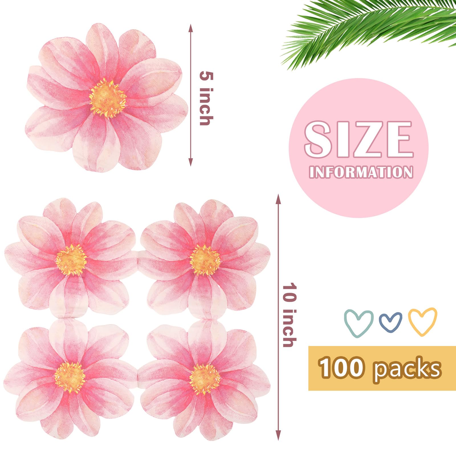 Qilery 100 Pcs Floral Shape Napkins Disposable Flower Shaped Cocktail Napkins Decorative Paper Napkins for Bridal Baby Shower Wedding Birthday Summer Dinner Party Tableware Decor (Pink)