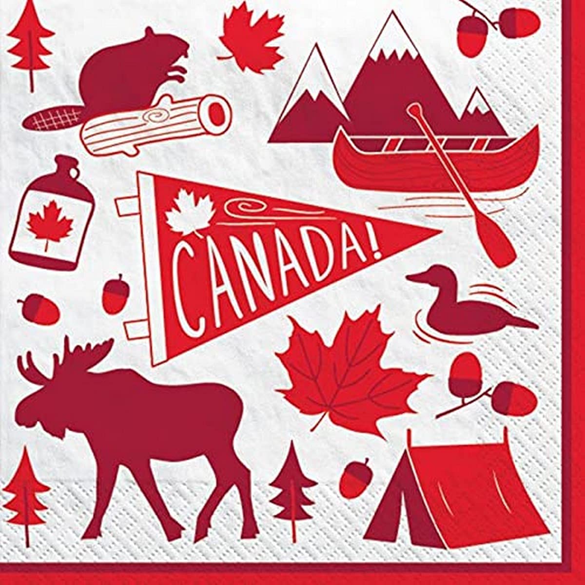 Canadian Pride Red Paper Luncheon Napkins (Pack of 20) - 6.5" x 6.5" - Perfect for Canadian Themed Events & Parties