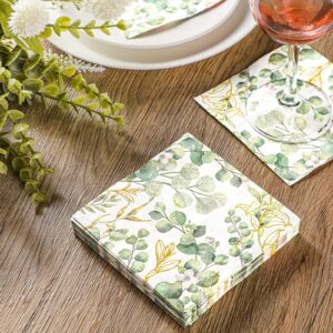 Disposable Hand Towels for Bathroom Eucalyptus Napkins Bathroom Napkins Guest Decorative Paper Hand Towels Floral Sage Green Napkins for Dinner Banquet Party Wedding Dinning Decor (120 Pcs)