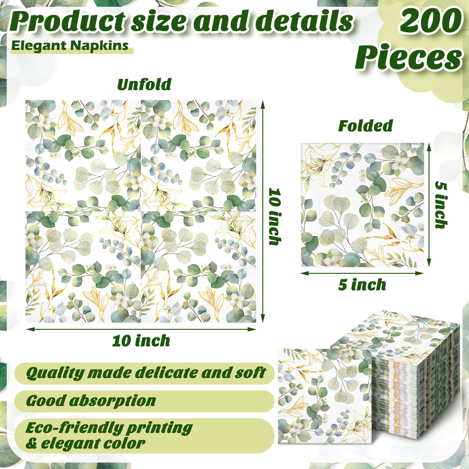 Disposable Hand Towels for Bathroom Eucalyptus Napkins Bathroom Napkins Guest Decorative Paper Hand Towels Floral Sage Green Napkins for Dinner Banquet Party Wedding Dinning Decor (120 Pcs)