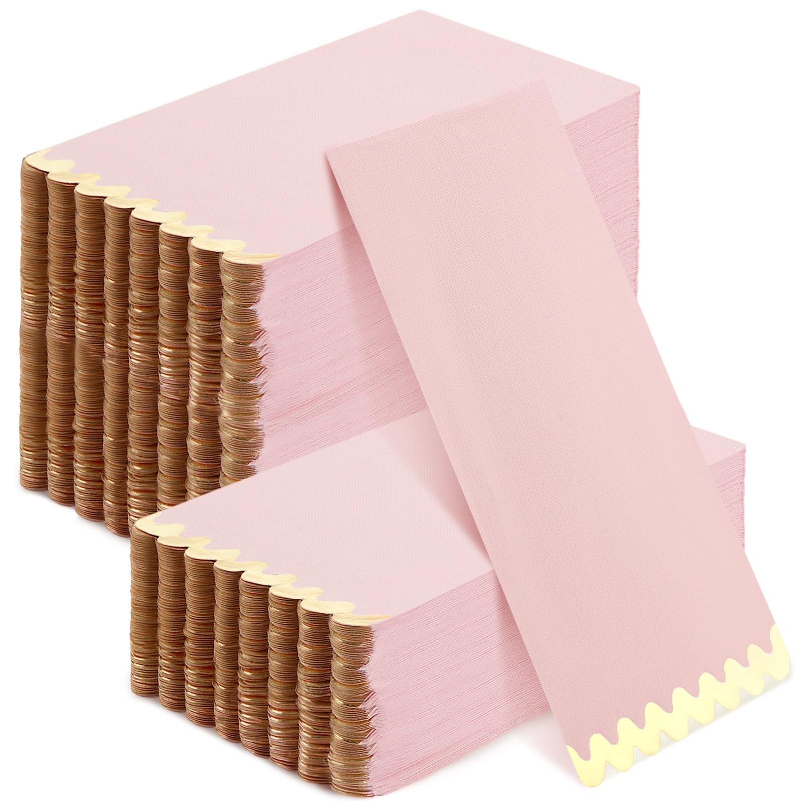 Sumind 100 Pcs Baby Pink Cocktail Napkins with Gold Foil Scalloped Edges 2 Ply Paper Dinner Napkins Disposable Party Napkins for Guest Wedding Reception Baby Shower Birthday Supplies, 13 x 16 Inch