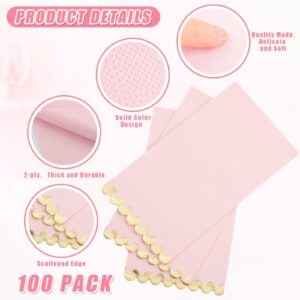 Sumind 100 Pcs Baby Pink Cocktail Napkins with Gold Foil Scalloped Edges 2 Ply Paper Dinner Napkins Disposable Party Napkins for Guest Wedding Reception Baby Shower Birthday Supplies, 13 x 16 Inch