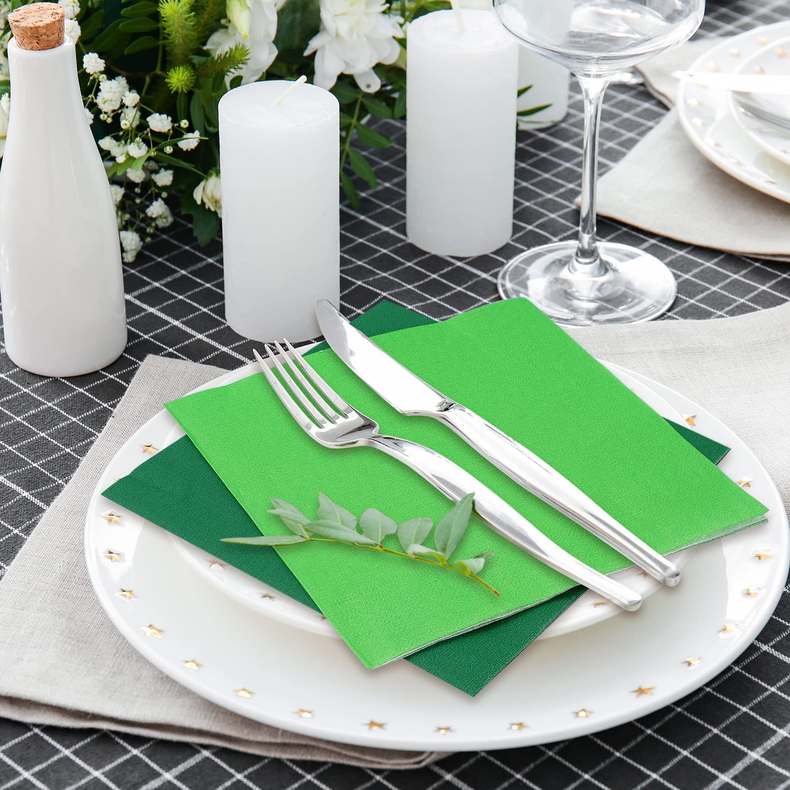 Whaline 150 Pack Green Napkins 6.5 x 6.5 Inch 3 Colors Luncheon Napkins Green Theme Disposable Paper Napkins Dinner Napkins for Party Celebration Gathering Supplies Table Decorations