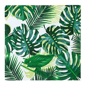 talking tables pack of 50 tropical napkins paper palm leaf serviettes for kid's jungle party, hawaiian theme, luau, summer, dinosaur, decoupage green