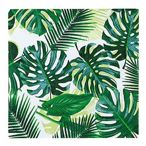 Talking Tables Pack of 50 Tropical Napkins Paper Palm Leaf Serviettes for Kid's Jungle Party, Hawaiian Theme, Luau, Summer, Dinosaur, Decoupage Green