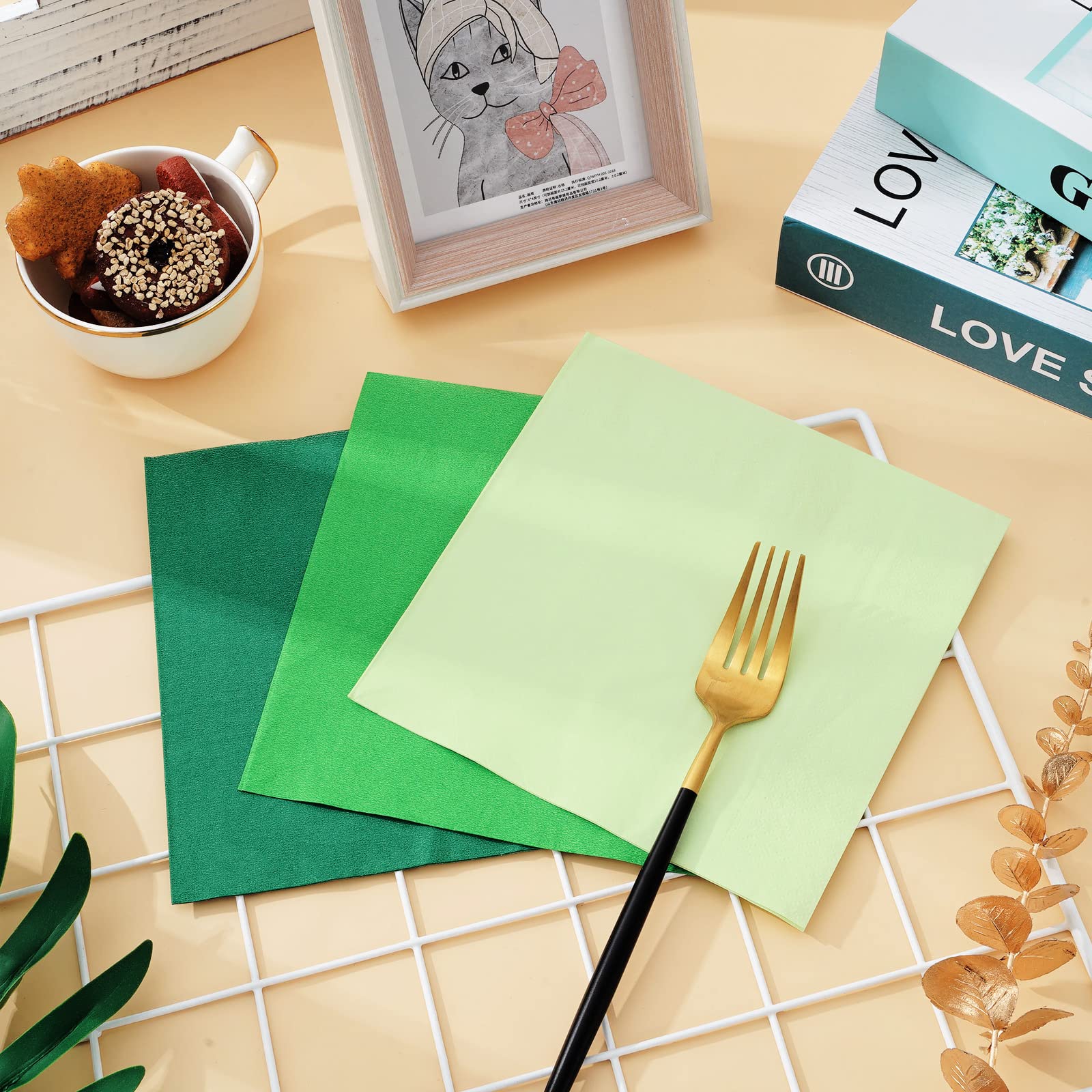 Whaline 150 Pack Green Napkins 6.5 x 6.5 Inch 3 Colors Luncheon Napkins Green Theme Disposable Paper Napkins Dinner Napkins for Party Celebration Gathering Supplies Table Decorations