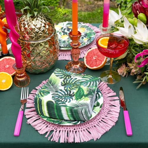 Talking Tables Pack of 50 Tropical Napkins Paper Palm Leaf Serviettes for Kid's Jungle Party, Hawaiian Theme, Luau, Summer, Dinosaur, Decoupage Green