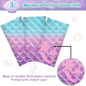 3Pcs Mermaid Birthday Party Favors Mermaid Tablecloth Decorations Disposable Plastic Table Cover for Girls Princess Under The Sea Baby Shower Themed Birthday Party Favors,108x54 Inch