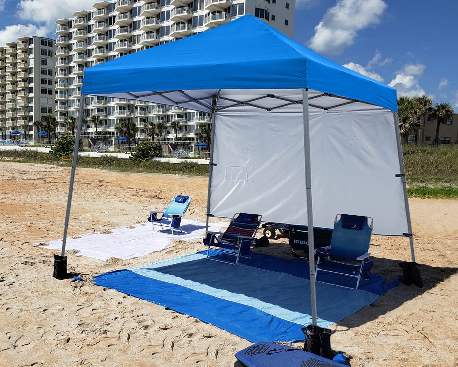 ABCCANOPY Stable Pop Up Beach Tent with Backpack Bag, 8 x 8 ft Base / 6 x 6 ft Top, Blue