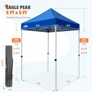 EAGLE PEAK 5x5 Pop Up Canopy Tent Instant Outdoor Canopy Easy Set-up Straight Leg Folding Shelter, Blue