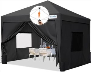 quictent privacy 8x8 pop up canopy tent with sidewalls and roll-up ventilated windows, one person setup, ez outdoor commercial gazebo shelter enclosed waterproof, bonus 4 sandbags (black)