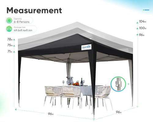 Quictent Privacy 8x8 Pop up Canopy Tent with Sidewalls and Roll-up Ventilated Windows, One Person Setup, Ez Outdoor Commercial Gazebo Shelter Enclosed Waterproof, Bonus 4 Sandbags (Black)