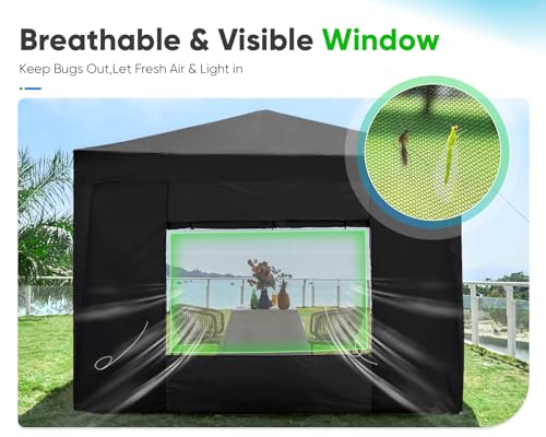 Quictent Privacy 8x8 Pop up Canopy Tent with Sidewalls and Roll-up Ventilated Windows, One Person Setup, Ez Outdoor Commercial Gazebo Shelter Enclosed Waterproof, Bonus 4 Sandbags (Black)