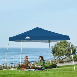 EAGLE PEAK 10x10 Slant Leg Pop-up Canopy Tent Easy One Person Setup Instant Outdoor Beach Canopy Folding Portable Sports Shelter 10x10 Base 8x8 Top (Dark Blue)