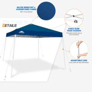 EAGLE PEAK 10x10 Slant Leg Pop-up Canopy Tent Easy One Person Setup Instant Outdoor Beach Canopy Folding Portable Sports Shelter 10x10 Base 8x8 Top (Dark Blue)