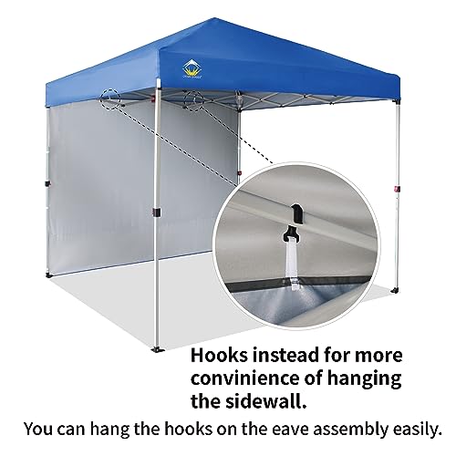 CROWN SHADES Canopy Tent 8x8 Pop Up Canopy Outdoor Shade with One Sidewall, Easy Up Sun Shelter with One Person Set Up Center Lock, Portable Instant Camping Beach Canopy Tents, Blue