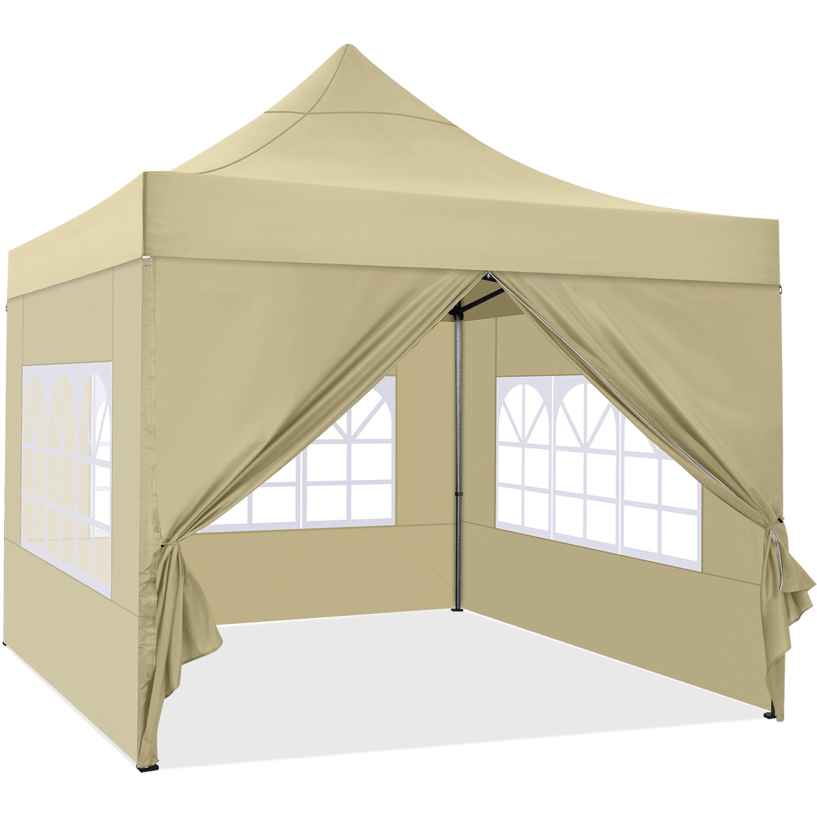 COBIZI 10x10 Pop up Canopy Tent 10x10 Canopy with 4 Sidewalls Waterproof Heavy Duty Commercial Canopy Tent for Parties Outdoor Tent Garden Gazebo Tent, Carry Bag with Wheel(10x10ft, Khaki)