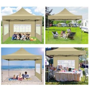 COBIZI 10x10 Pop up Canopy Tent 10x10 Canopy with 4 Sidewalls Waterproof Heavy Duty Commercial Canopy Tent for Parties Outdoor Tent Garden Gazebo Tent, Carry Bag with Wheel(10x10ft, Khaki)