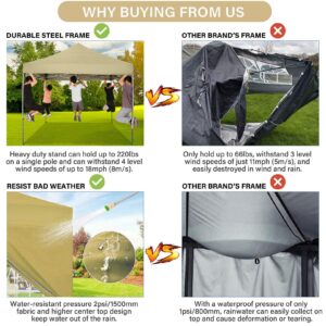 COBIZI 10x10 Pop up Canopy Tent 10x10 Canopy with 4 Sidewalls Waterproof Heavy Duty Commercial Canopy Tent for Parties Outdoor Tent Garden Gazebo Tent, Carry Bag with Wheel(10x10ft, Khaki)