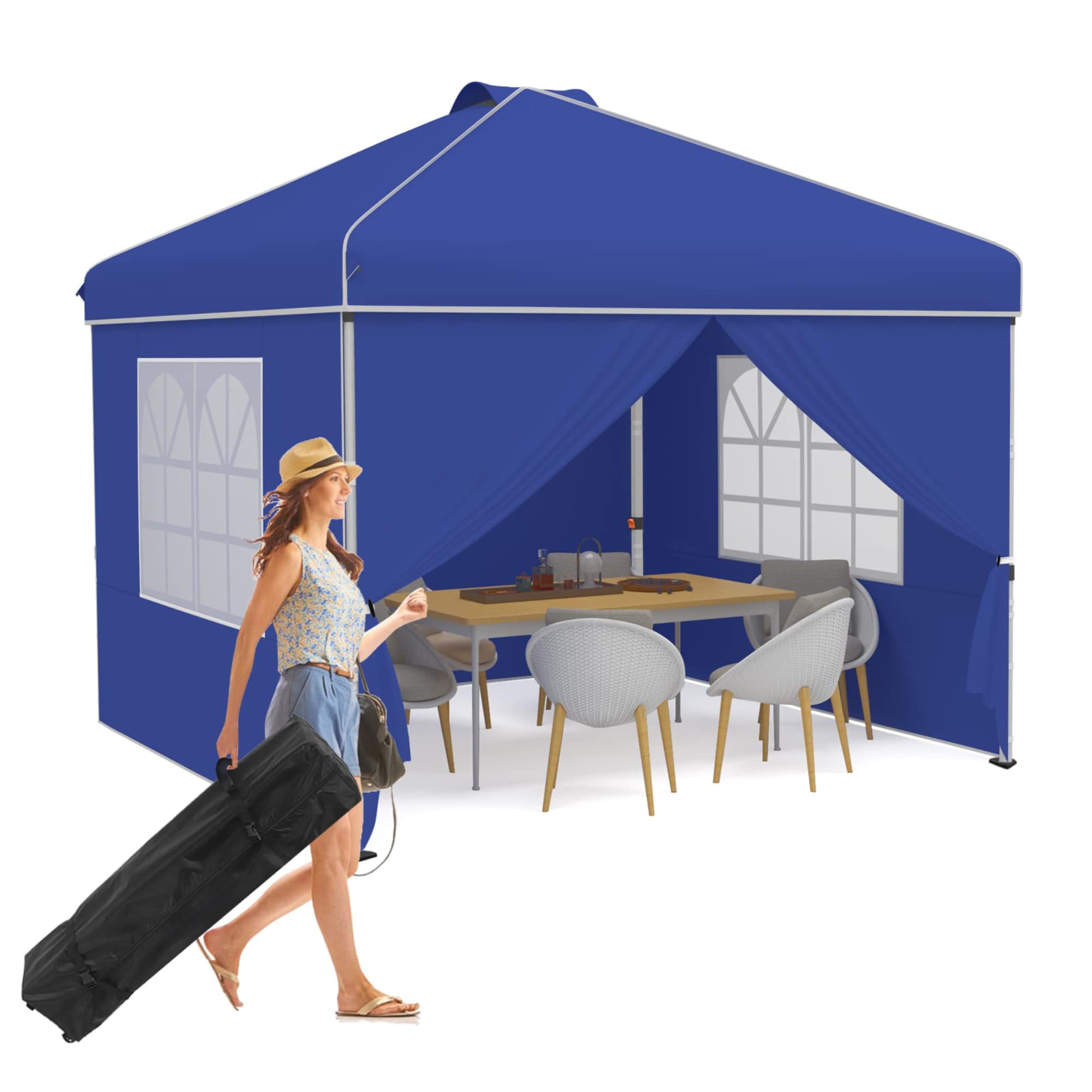 yoyomax 8'x 8' Pop Up Canopy Instant Folding Gazebo, Outdoor Lightweight Gazebo Shade Tent with Sidewalls and Windows Sun Protection, Ideal for Patio-Backyard-Deck (Blue)