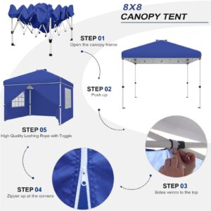 yoyomax 8'x 8' Pop Up Canopy Instant Folding Gazebo, Outdoor Lightweight Gazebo Shade Tent with Sidewalls and Windows Sun Protection, Ideal for Patio-Backyard-Deck (Blue)