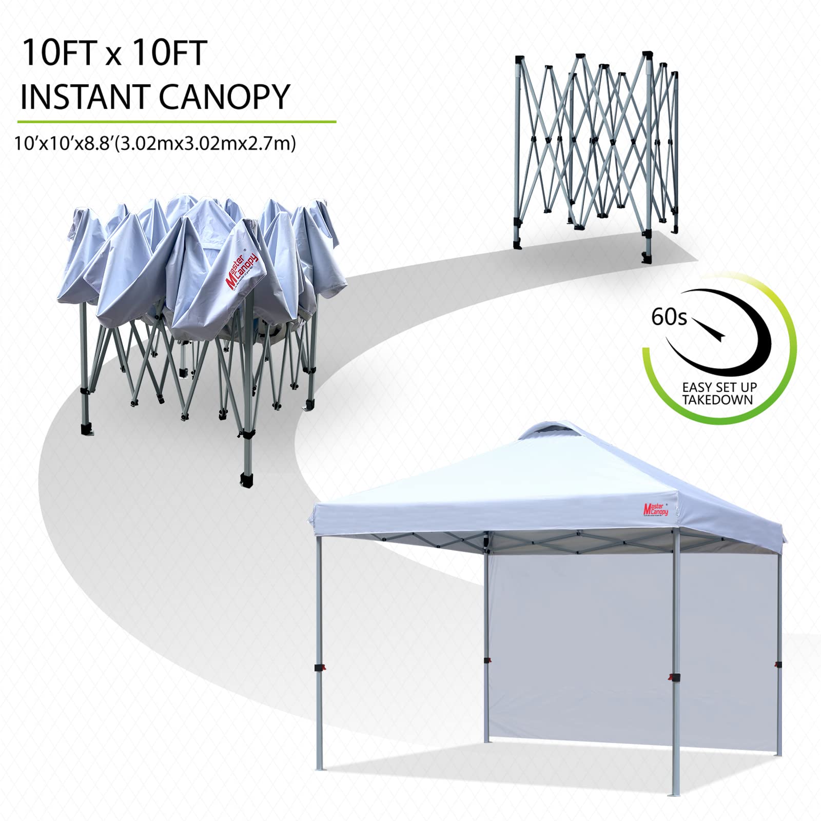 MASTERCANOPY Durable Pop-up Canopy Tent with 1 Sidewall (10'x10',White)