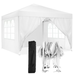 tooluck 10x10 pop up canopy tent with 4 sidewalls tents for parties waterproof camping canopy ez up party tent outdoor portable gazebo for backyard commercial event tent, white