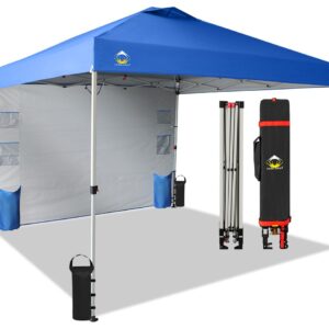 CROWN SHADES Canopy Tent 10x10 Pop Up Canopy Outdoor Shade with Pockets Sidewall, Easy Up Sun Shelter with One Person Set Up Center Lock, Portable Instant Camping Beach Canopy Tents, Blue