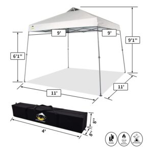 Crown Shades 11 Feet Base Telescoping Slant Leg Outdoor Instant Pop-Up Portable Waterproof Shade Folding Canopy with Carry Bag, White