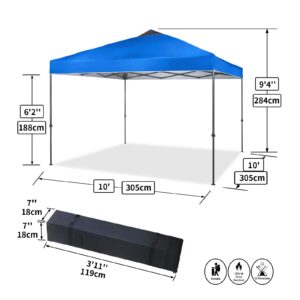 Crown Shades 10 x 10 Foot Adjustable Outdoor Instant Pop Up Tent Portable Waterproof Folding Camping Beach Shade Canopy Shelter with Carry Bag, Blue