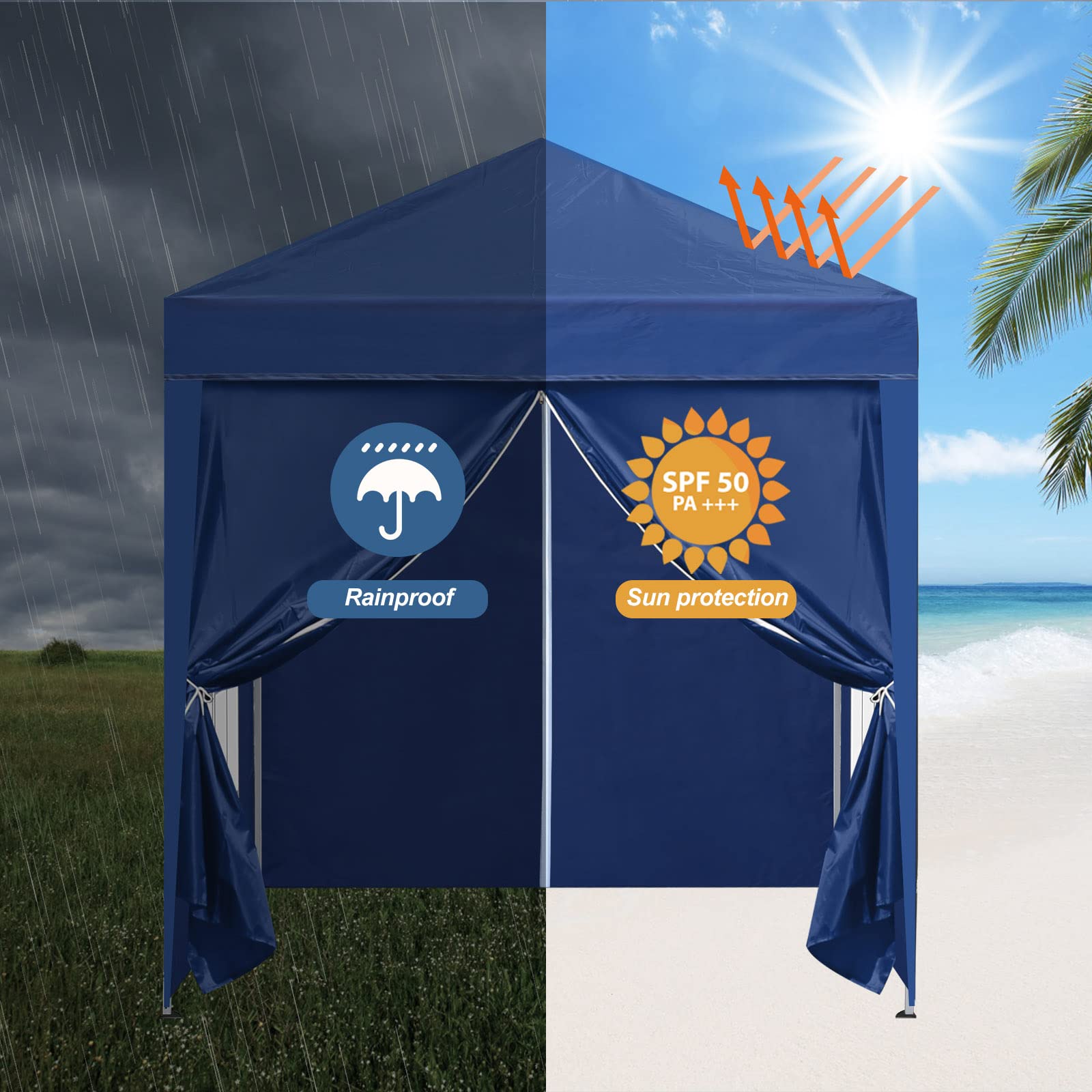 TUKAILAi Portable 10x10ft Pop Up Gazebo, Instant Canopy Water-resistant Anti-UV Shelter with 4 Side Panels & Carry Bag, Steel Frame Tent for Outdoor Camping Party Event Four Seasons (Blue)