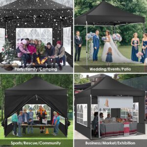 Tooluck 10x10 Pop up Canopy Commercial Heavy Duty Canopy Tent with 4 sidewalls Easy Up Outdoor Party Tent Instant Canopy All Season Windproof & Waterproof Gazebo with Roller Bag,Black(Frame Thickened)