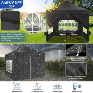 Tooluck 10x10 Pop up Canopy Commercial Heavy Duty Canopy Tent with 4 sidewalls Easy Up Outdoor Party Tent Instant Canopy All Season Windproof & Waterproof Gazebo with Roller Bag,Black(Frame Thickened)