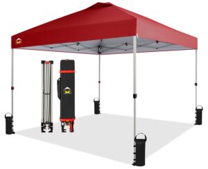 crown shades canopy tent 10x10 pop up canopy outdoor shade, easy up sun shelter with one person set up center lock, portable instant tailgate camping beach canopy tents for parties, red