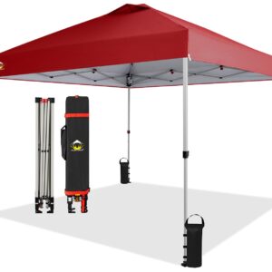 CROWN SHADES Canopy Tent 10x10 Pop Up Canopy Outdoor Shade, Easy Up Sun Shelter with One Person Set Up Center Lock, Portable Instant Tailgate Camping Beach Canopy Tents for Parties, Red