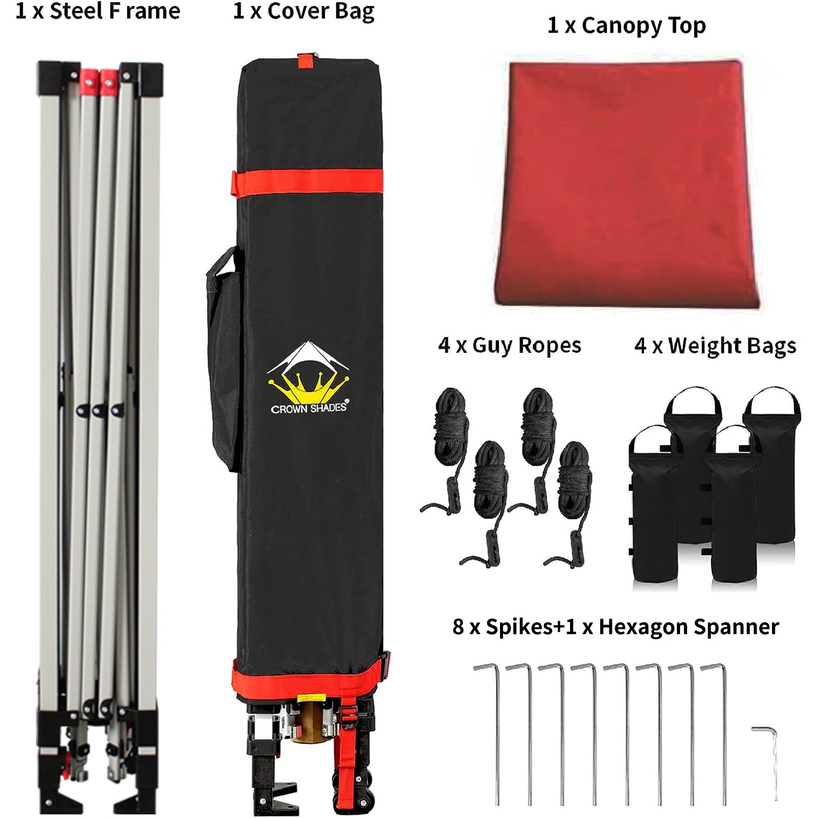 CROWN SHADES Canopy Tent 10x10 Pop Up Canopy Outdoor Shade, Easy Up Sun Shelter with One Person Set Up Center Lock, Portable Instant Tailgate Camping Beach Canopy Tents for Parties, Red