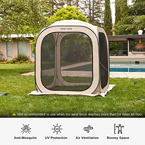 EAST OAK Screen House Tent Pop-Up, Portable Screen Room Canopy Instant Screen Tent 6 x 6 FT with Carry Bag for Patio, Backyard, Deck & Outdoor Activities, Beige