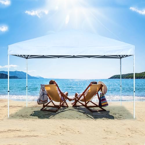 Caravan Canopy V Series 12 by 12 Foot Outdoor Shade Instant Canopy Kit with Steel Frame and 150D Polyester Canopy Top, 3 Leg Height Settings, White