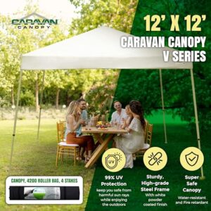 Caravan Canopy V Series 12 by 12 Foot Outdoor Shade Instant Canopy Kit with Steel Frame and 150D Polyester Canopy Top, 3 Leg Height Settings, White