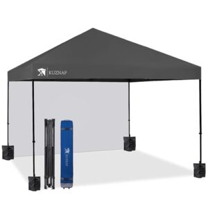 kuznap 12’x12’ pop up canopy tent patented ez set up instant outdoor canopy with sidewall bonus 4 weight sandbags, 8 stakes and 4 ropes, grey