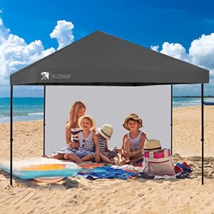 Kuznap 12’x12’ Pop up Canopy Tent Patented EZ Set up Instant Outdoor Canopy with Sidewall Bonus 4 Weight Sandbags, 8 Stakes and 4 Ropes, Grey