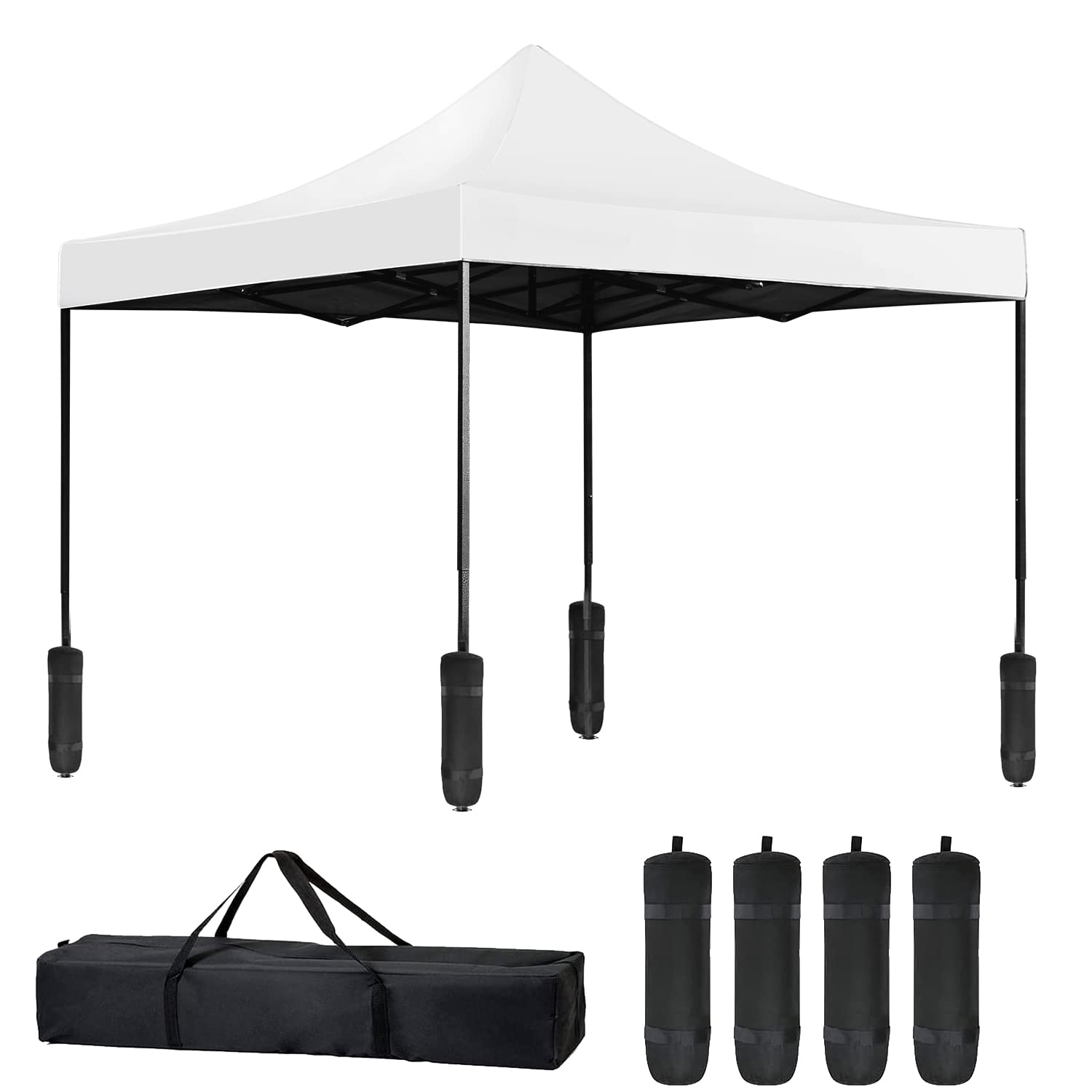 10x10 Pop Up Canopy,Outdoor Canopy Tent Camping Sun Shelter-Series Folding Party Tent with 1 Carrying Bag,4 Weight Bags,White