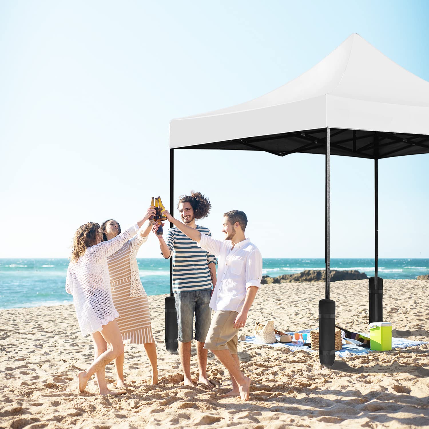 10x10 Pop Up Canopy,Outdoor Canopy Tent Camping Sun Shelter-Series Folding Party Tent with 1 Carrying Bag,4 Weight Bags,White