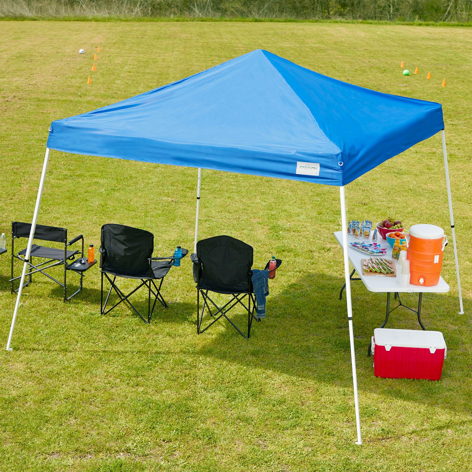 Caravan Canopy V-Series 12 x 12' Tent Sidewalls with V-Series 2 12 x 12' Pop-Up Tent Slanted Leg Instant Canopy & 4 6-Pound Cement Weight Plates