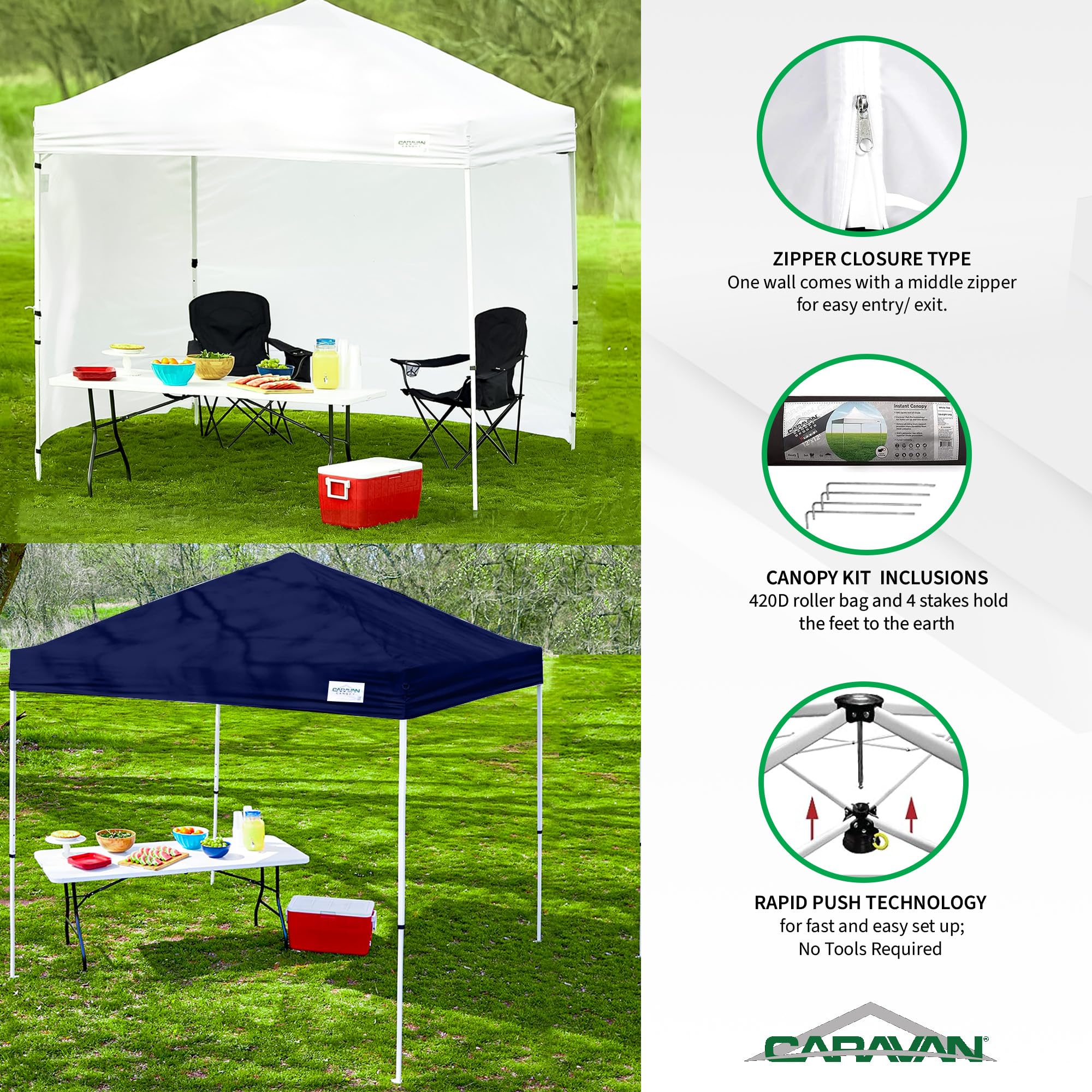 Caravan Canopy V-Series 12 x 12' Tent Sidewalls with V-Series 2 12 x 12' Pop-Up Tent Slanted Leg Instant Canopy & 4 6-Pound Cement Weight Plates