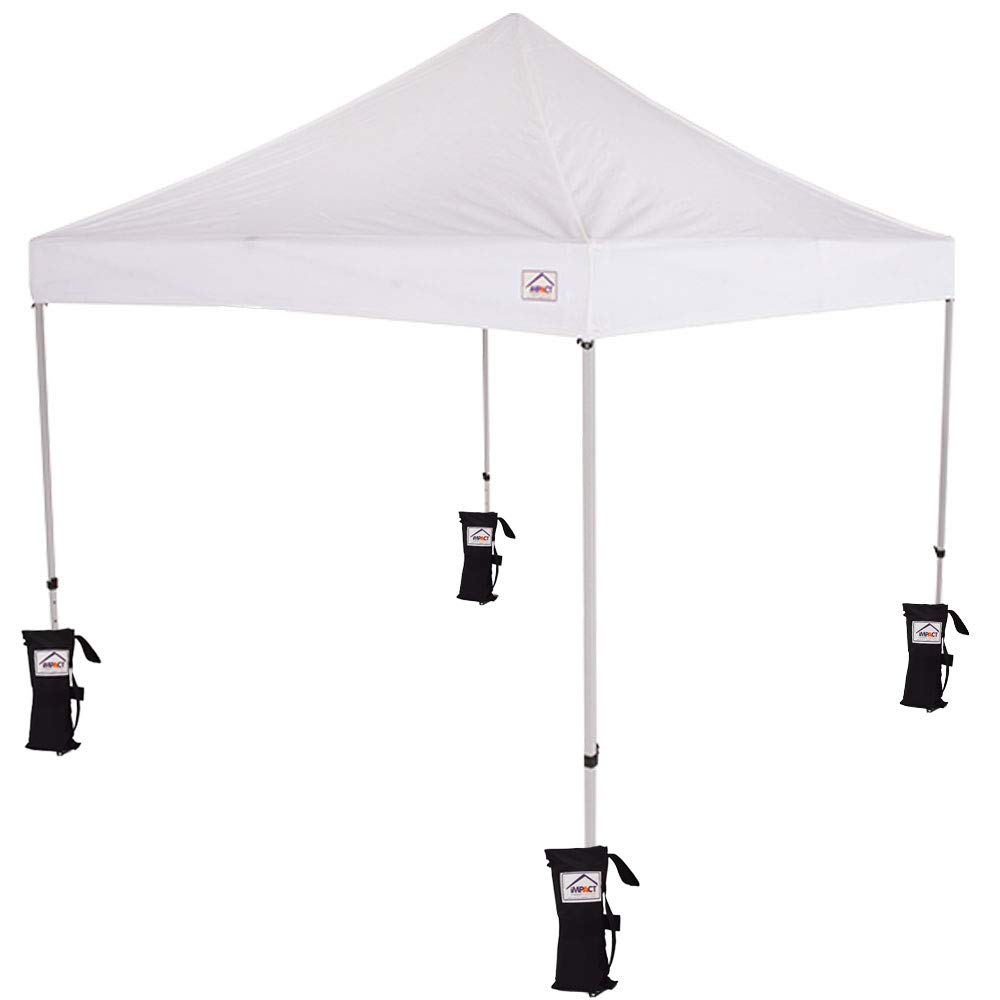 Impact 10' x 10' Pop Up Canopy Tent, Recreational Grade Steel Frame Includes 4 Weight Bags and Roller Bag, White