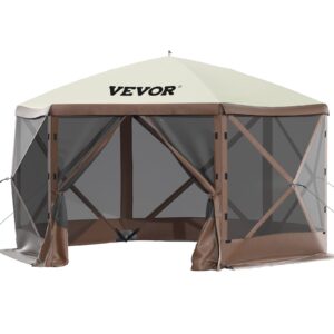 VEVOR Gazebo Screen Tent, 10 x 10 ft, 6 Sided Pop-up Camping Canopy Shelter Tent with Mesh Windows, Portable Carry Bag, Ground Stakes, Large Shade Tents for Outdoor Camping, Lawn and Backyard